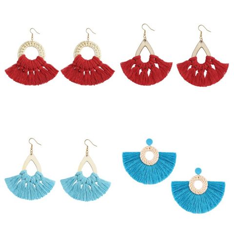Casual Ethnic Style Geometric Cotton Thread Tassel Women's Drop Earrings 1 Pair