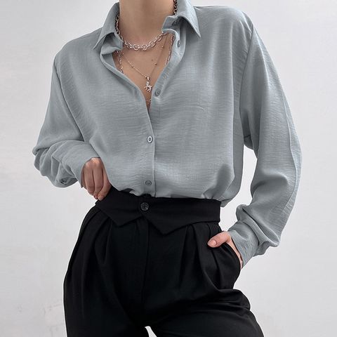 Women's Blouse Long Sleeve Blouses Button Vacation Solid Color