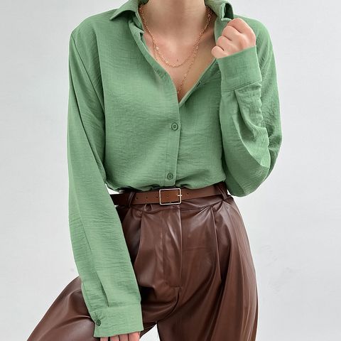 Women's Blouse Long Sleeve Blouses Button Vacation Solid Color