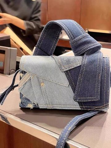 Women's Small Denim Color Block Classic Style Square Zipper Flip Cover Handbag