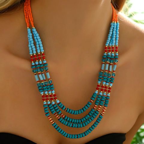 Retro Ethnic Style Geometric Alloy Seed Bead Inlay Glass Women's Earrings Necklace