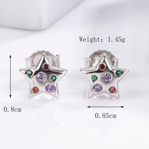 1 Pair Streetwear Round Star Moon Plating Inlay Sterling Silver Zircon White Gold Plated Ear Studs