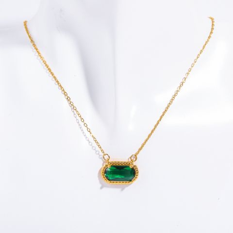 Copper Retro Inlay Oval Turquoise Rhinestones Necklace