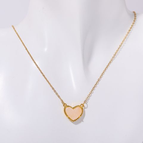 Copper 14K Gold Plated Sweet Heart Shape Inlay Natural Stone Necklace