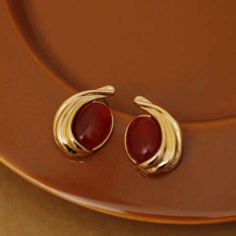 1 Pair IG Style Simple Style Geometric Inlay Copper Resin 18K Gold Plated Ear Studs