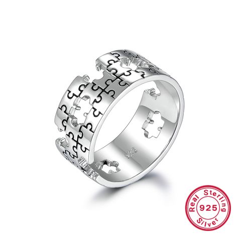 Vintage Style Simple Style Roman Style Jigsaw Sterling Silver Hollow Out White Gold Plated Women's Rings Earrings