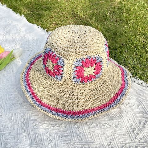 Women's Vacation Beach Flower Braid Big Eaves Sun Hat