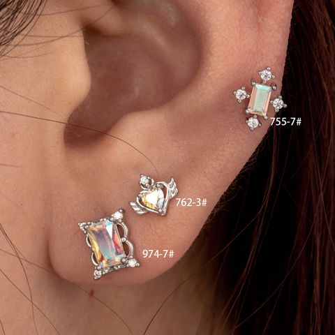 1 Piece IG Style Simple Style Square Heart Shape Inlay Copper Zircon Ear Studs Cartilage Earrings