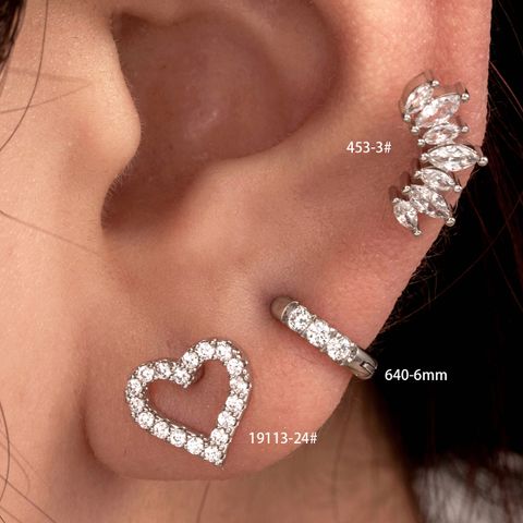 1 Piece IG Style Simple Style Geometric Heart Shape Inlay Copper Zircon Ear Studs Cartilage Earrings