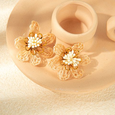 1 Paire Décontractée Tropical Fleur Placage Évider Acier Inoxydable 304 Plaqué Or 14K Boucles D'Oreilles