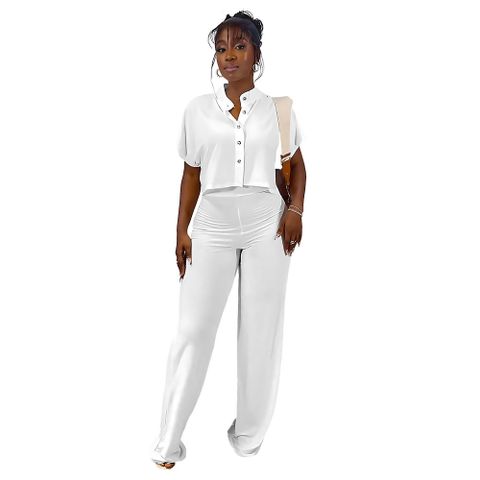 Daily Women's Elegant Solid Color Polyester Button Pants Sets Pants Sets