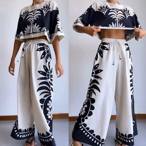 Holiday Daily Beach Women's Vacation Printing Polyester Tassel Pants Sets Pants Sets