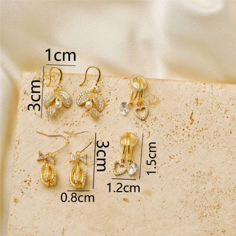 1 Pair IG Style Cute Star Heart Shape Bow Knot Copper 18K Gold Plated Earrings Ear Studs
