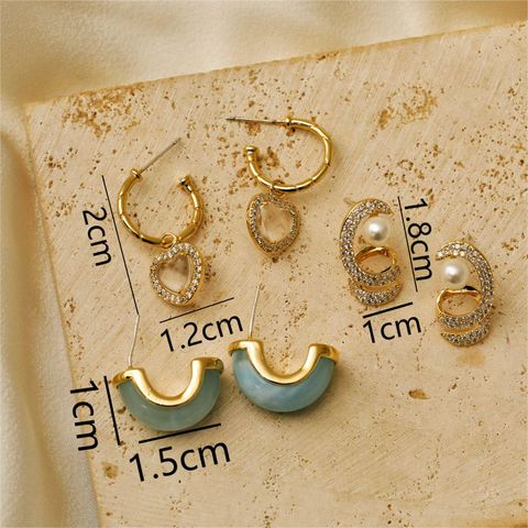 1 Pair Cute Simple Style Geometric Cross Heart Shape Polishing Inlay Copper 18K Gold Plated Drop Earrings Ear Studs