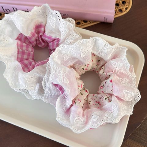 Women's Princess Cute Sweet Lattice Flower Bow Knot Cloth Lace Hair Tie