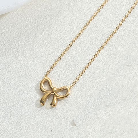 Copper 14K Gold Plated Simple Style Inlay Bow Knot Zircon Pendant Necklace