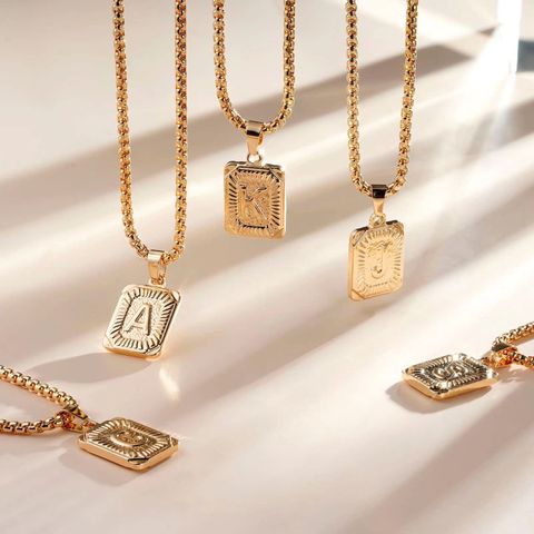 Copper 14K Gold Plated Vintage Style Simple Style Inlay Letter Square Zircon Three Layer Necklace
