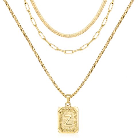 Copper 14K Gold Plated Vintage Style Simple Style Inlay Letter Square Zircon Three Layer Necklace