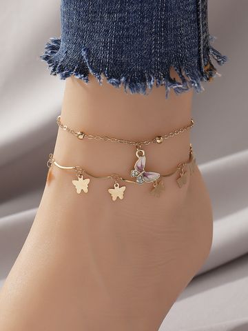 Elegant Hawaiian Vacation Butterfly Copper Inlay Turquoise Rhinestones Women's Anklet