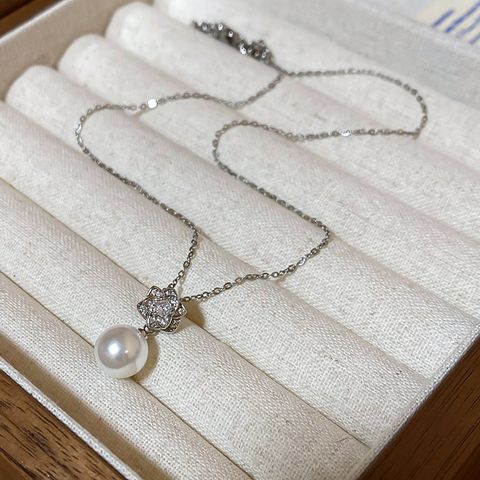 Elegant Simple Style Flower Imitation Pearl Copper Inlay Zircon Women's Earrings Necklace