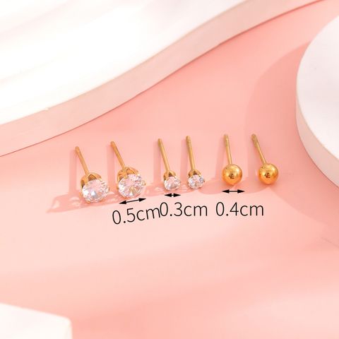 1 Set 3 Pairs Casual Simple Style Heart Shape Roman Numeral Butterfly Plating Inlay 304 Stainless Steel Rhinestones Shell 18K Gold Plated Ear Studs