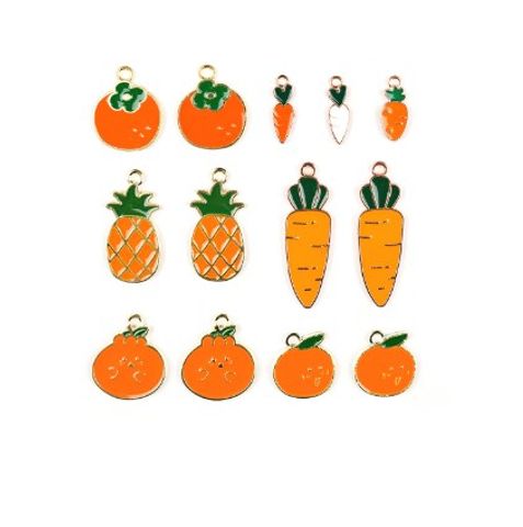 Carrot Pineapple Orange Tomato Diy Alloy Dripping Oil Ornament Accessories Cute Fruit Hair Accessories Keychain Pendant