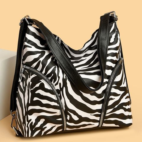 Women's Large Oxford Cloth Zebra Classic Style Square Zipper Shoulder Bag