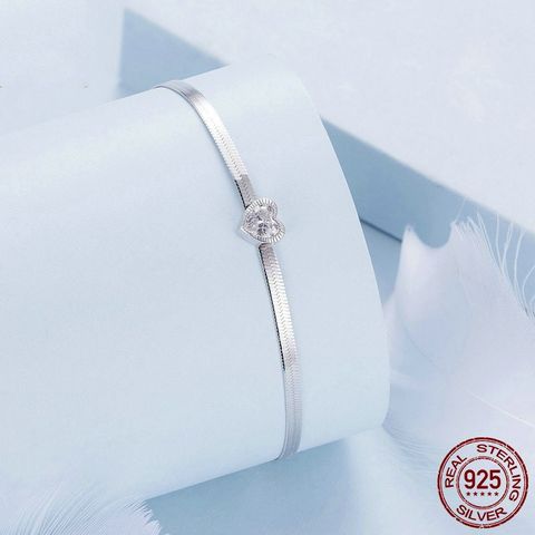 Simple Style Classic Style Heart Shape Sterling Silver Inlay Zircon Bracelets 1 Piece