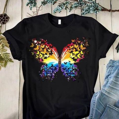 Women's T-shirt Short Sleeve T-Shirts Casual Butterfly