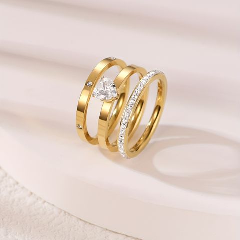 Edelstahl 304 Vergoldet Elegant Einfacher Stil Inlay Herzform Zirkon Ringe