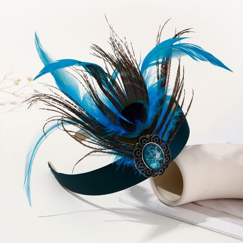 Women's Chinoiserie Retro Ethnic Style Feather Cloth Rhinestone Feather Inlay Turquoise Zircon Hair Band