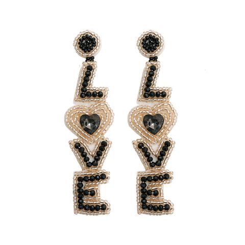 1 Pair Sweet Letter Heart Shape Seed Bead Drop Earrings