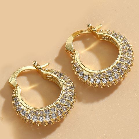 1 Pair Vintage Style U Shape Inlay Copper Zircon 14K Gold Plated Hoop Earrings