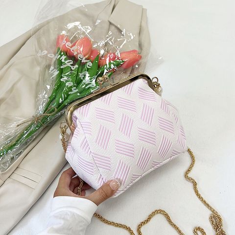 Women's Cloth Geometric Elegant Pearls Lock Clasp Crossbody Bag