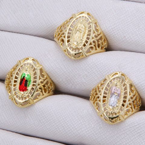 Copper 18K Gold Plated Artistic Cool Style Enamel Plating Solid Color Wide Band Rings