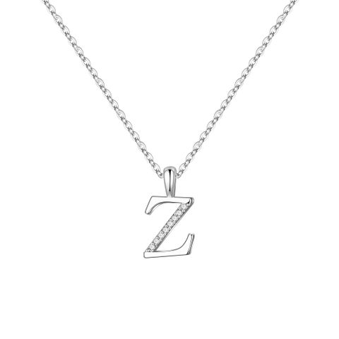 Sterling Silver Casual Classic Style Shiny Inlay Letter Zircon Pendant Necklace