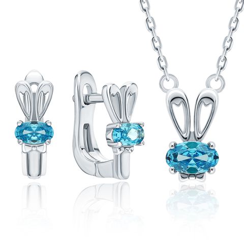 Elegant Lady Modern Style Rabbit Sterling Silver Inlay Zircon Women's Earrings Necklace Jewelry Set