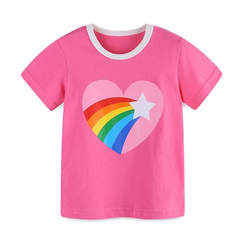 Cute Simple Style Rainbow Heart Shape Cotton T-shirts & Blouses