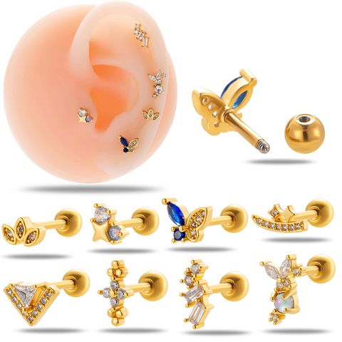 1 Piece Ear Cartilage Rings & Studs IG Style French Style Simple Style Star Flower Butterfly Copper Inlay Zircon