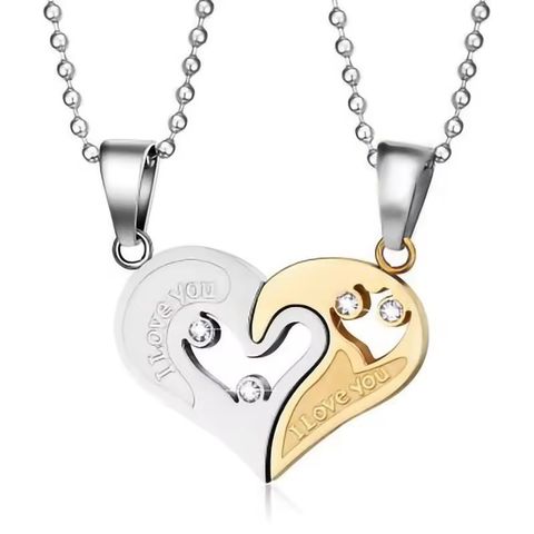 Casual Heart Shape Alloy Metal Plating Hollow Out Inlay Rhinestones Unisex Pendant Necklace