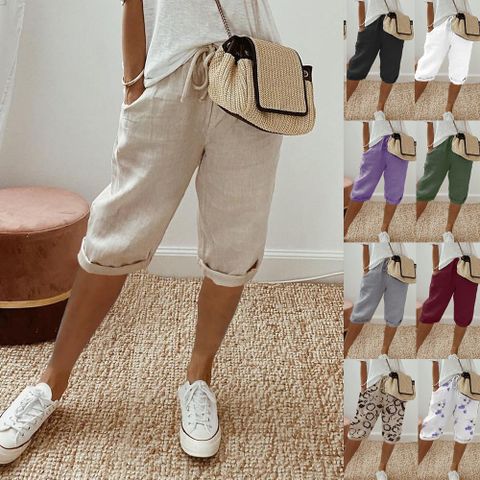Women's Daily Casual Solid Color Knee Length Pocket Casual Pants
