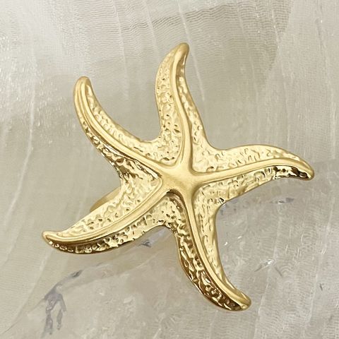 304 Stainless Steel Gold Plated Vacation Tropical Star Starfish Open Rings