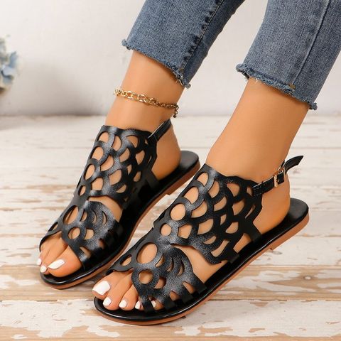 Women's Casual Solid Color Round Toe Flat Sandals