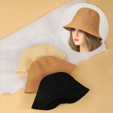 Women's Vacation Simple Style Solid Color Braid Wide Eaves Bucket Hat