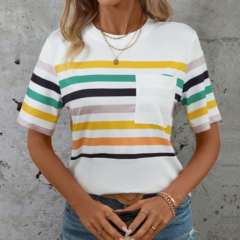 Women's T-shirt Short Sleeve T-Shirts Printing Simple Style Stripe
