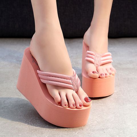 Women's Casual Solid Color Round Toe Wedge Slippers