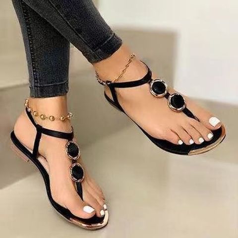 Women's Vacation Solid Color Round Toe Thong Sandals