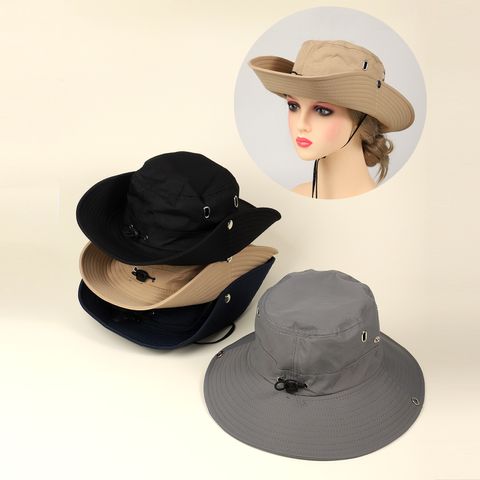 Women's Sports Solid Color Elastic Drawstring Design Wide Eaves Bucket Hat