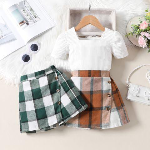 Elegant Cute Plaid Cotton Girls Clothing Sets
