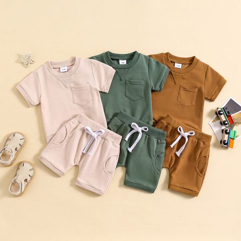 Casual Simple Style Solid Color Cotton Boys Clothing Sets